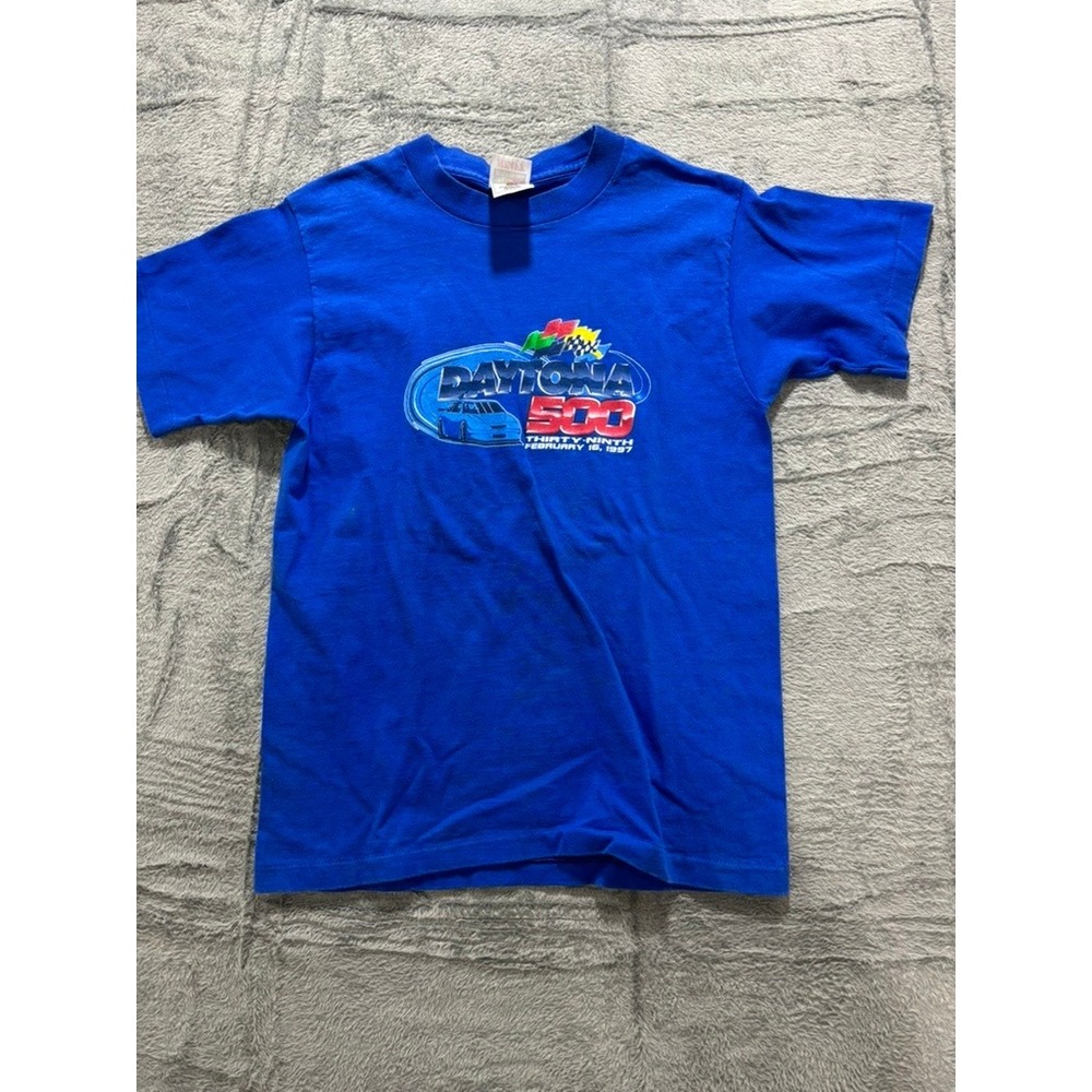 Vintage Daytona 500 1997 NASCAR‎ Graphic Tee Youth 14-16 Blue Racing Shirt